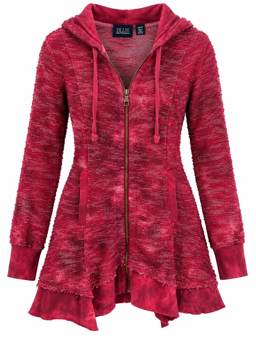 BLUE Saks Fifth Avenue Women’s XS Red Hooded Zip Cardigan Boho Tunic